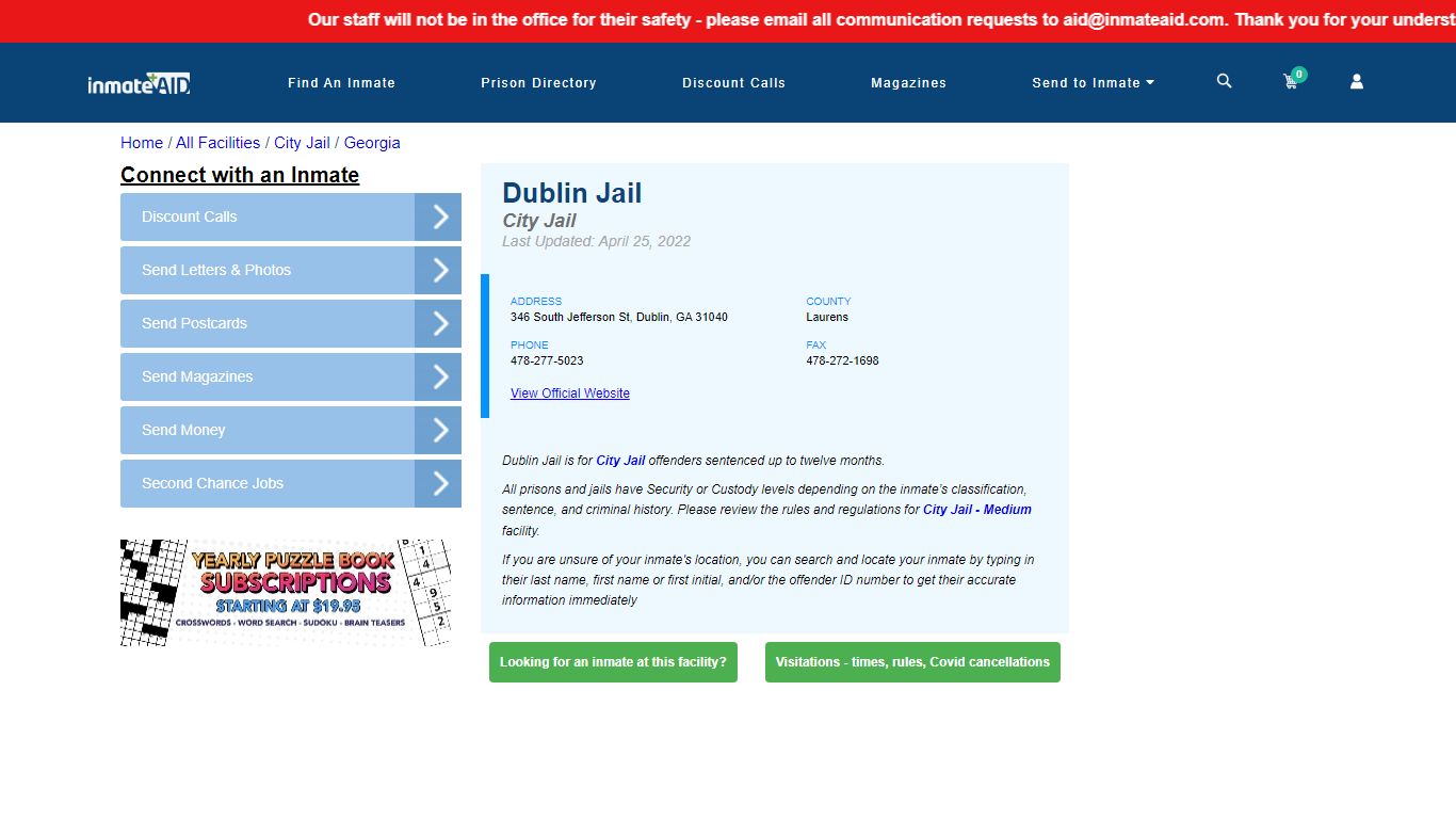 Dublin Jail | Inmate Locator