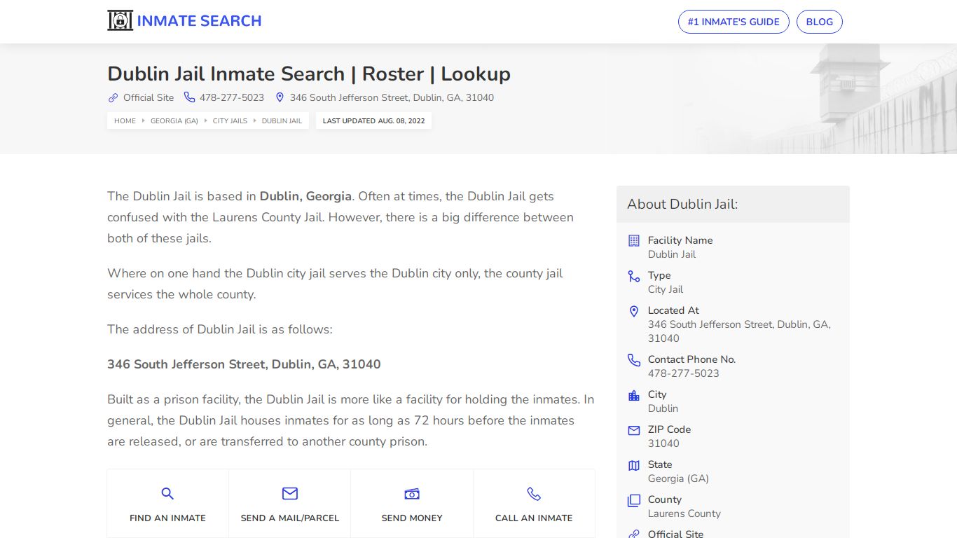Dublin Jail Inmate Search | Roster | Lookup