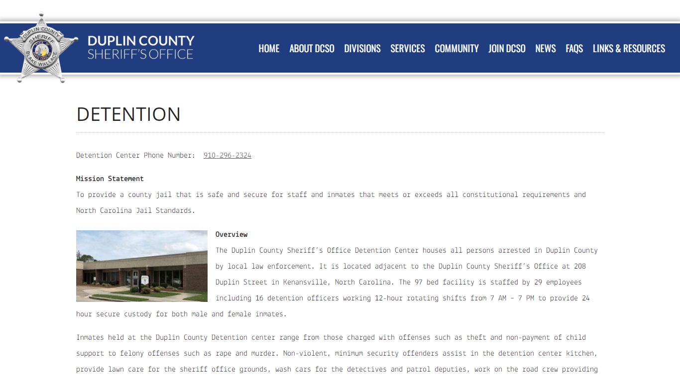 Detention | Duplin County Sheriff's Department
